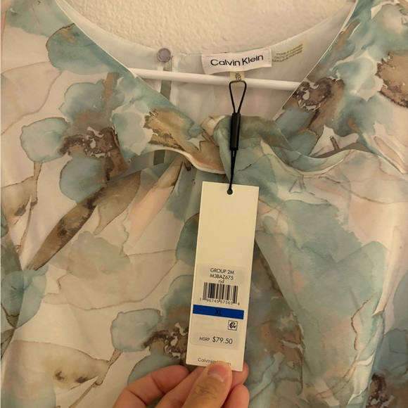 Calvin Klein Sheer Floral Blouse - Teal and Beige size xl NWT - Picture 3 of 6